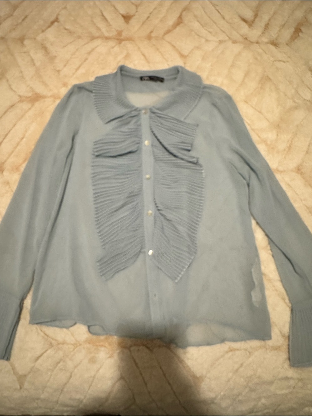 Zara Light Blue Ruffled Front Blouse